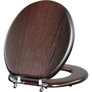 Round Wood Toilet Seat Support 400 lbs, Heavy Duty Wooden Toilet Seat with Natural Wood Veneer for Bathroom, Dark Walnut Toilet Lid with Chrome Hinges, Grip-Tight Bumpers, Easy Clean, Easy Install