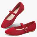 Obtaom Mary Jane Flat Shoes Round Toe Ballet Flats for Women Dressy Fabric Business Flats Comfortable Classic Strap Flats for Office Size 8