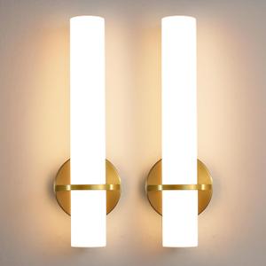 Wall Sconces - 15 inch Gold Wall Sconces Set of Two Modern Bathroom Sconce 15W Dimmable LED Wall Sconce Light with Acrylic Lampshade, Bathroom Vanity Light for Mirror Living Room Hallway 3000K (Hardwired (15in-2pcs)