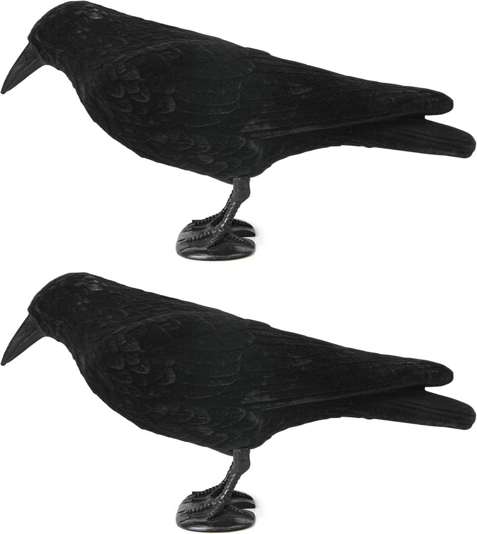 Crow Decoy for Attracting Crows, 2-Pack Plastic Fake Crows Birds Decoy for Garden Yard Backyard Decoration