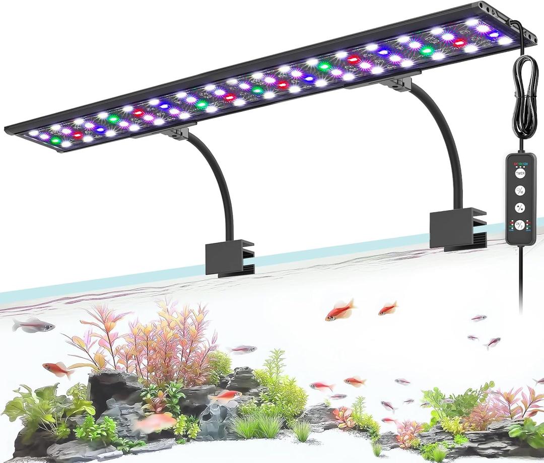 AQQA LED Aquarium Light, 24/7 Mode Clip on Fish Tank Light with Memory Function, DIY Mode Full Spectrum Aquarium Plant Light, Adjustable Timer/Brightness, IP68 Waterproof for 40-48 Inch Fish Tank 35W