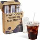 100 Pack 12 oz Disposable Coffee Cups with Lids and Straws - Clear Plastic Smoothie Cup, Sturdy and Leakproof Ice Coffee Cups, To Go Cups for Cold Drinks (EXP 07/14/26)