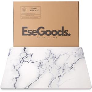 Extra-Large Stone Bath Mat 19.2 x 27.5 Inch | Diatomaceous Earth Shower Mat  Non-Slip, Super Absorbent & Quick-Drying | Diatomite Bath Mat for Bathroom Floor, Shower, Spa, & Kitchen (White)