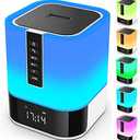 Hetyre Night Light Bluetooth Speaker, 5 in 1 Touch Control Bedside Lamp Dimmable Multi-Color Changing, Bedroom Alarm Clock, Best Birthday Gift Ideas for 10 11 12 13 14 Year Old Teenage Girls/Boys