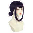 yuehong Black purple Women Double Buns Anime Cosplay Wig Bangs Cartoon Role Wig Heat Resistant Synthetic Fibers Soft Durable Breathable Costume Hair