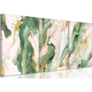 3Pcs Green and Gold Wall Art Emerald Green Abstract Boho Marble Wall Decor Modern Luxury Posters Prints Pictures Paintings Artwork for Living Room Bedroom Bathroom Home Decorations(16x24 in Canvas), 24"L x16"W