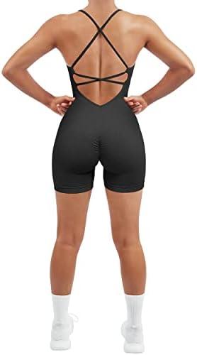 SUUKSESS Women Strappy Romper Seamless Jumpsuit Tummy Control Padded Sports Bra, S 