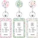 3 Set Floral Pattern ID Badge Holder with Retractable Reel, Retractable ID Badge Holders with Clip Name Badge Holders for Teacher Nurse Doctor Student Office Workers (Small Flower)