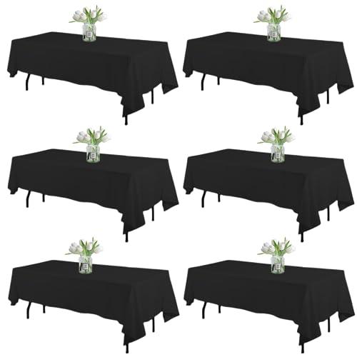 WIGENIUS 6 Pack Black Table Cloth Rectangle Tablecloths 60X126 Inch,Polyester Table Cloth for 5 Foot Rectangle Tables,Wrinkle Resistant Washable Fabric Table Covers for Party,Wedding Banquet