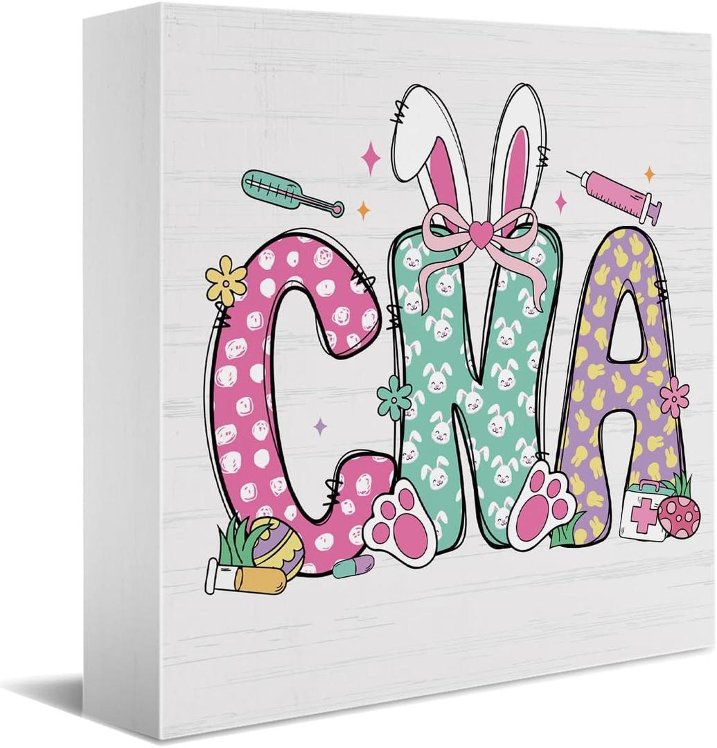 CNA Easter Decorations for Office Desk Nurse Easter Gifts for Women Nursing Student CNA Nurses Funny Easters Bunny Decorations 5 x 5 inches