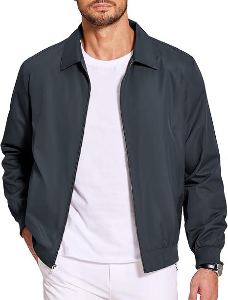 Men's Lightweight Zip Up Jacket Eisenhower Work Office Jackets Casual Golf Outwear size, Navy Blue, Large