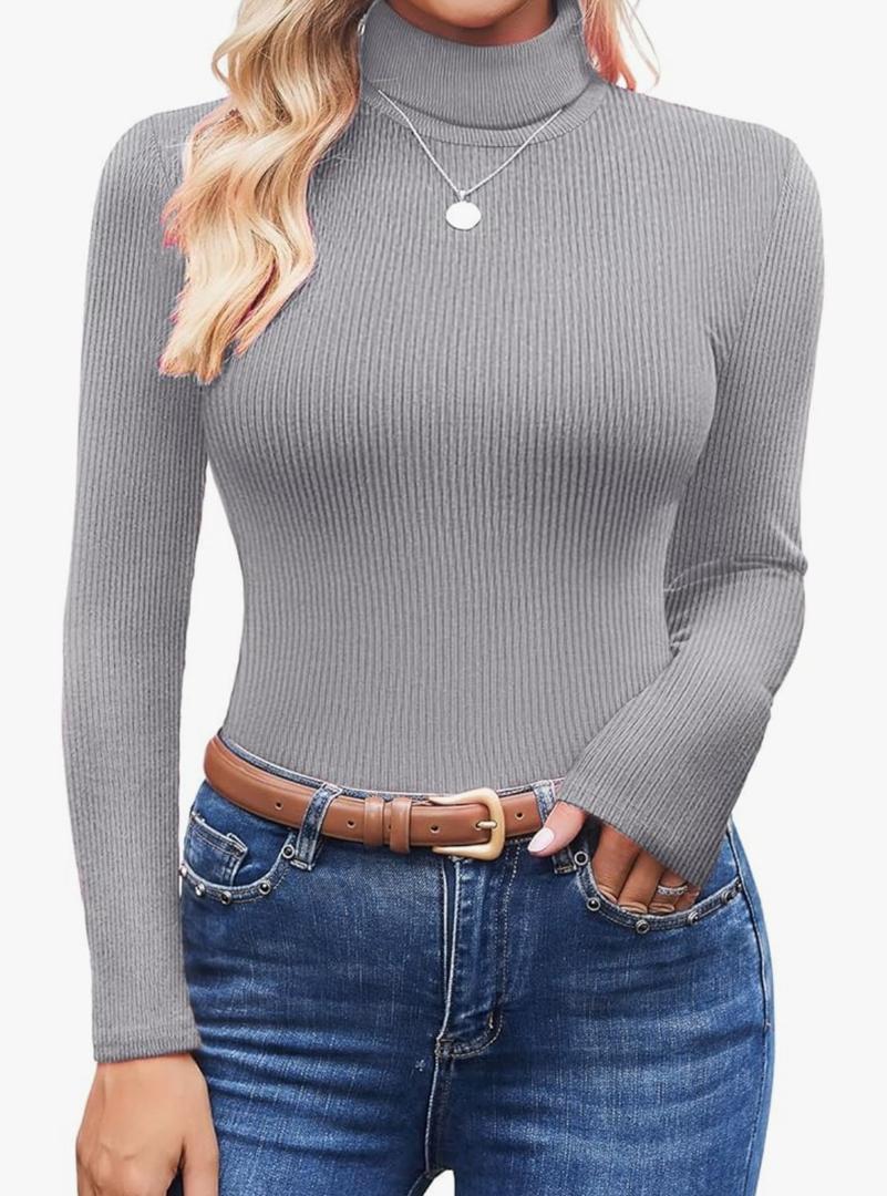 Ekouaer Women's Turtleneck Shirts Ribbed Pullover Sweater Long Sleeves Tops Midweight Thermal Underwear Blouse, Size L