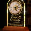 50th Wedding Anniversary Crystal Quartz Clock with Wooden Light Base,50 Years of Marriage Gift,Happy Golden Anniversary Decoration Gift,for Parents,Grandparents,Couple