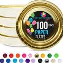 Exquisite Gold Paper Plates Disposable Heavy Duty 9 Inch Gold Disposable Plates For Party 100 Pcs Heavy Duty Paper Plate 350 GSM, Birthday Party Supplies Plate Set