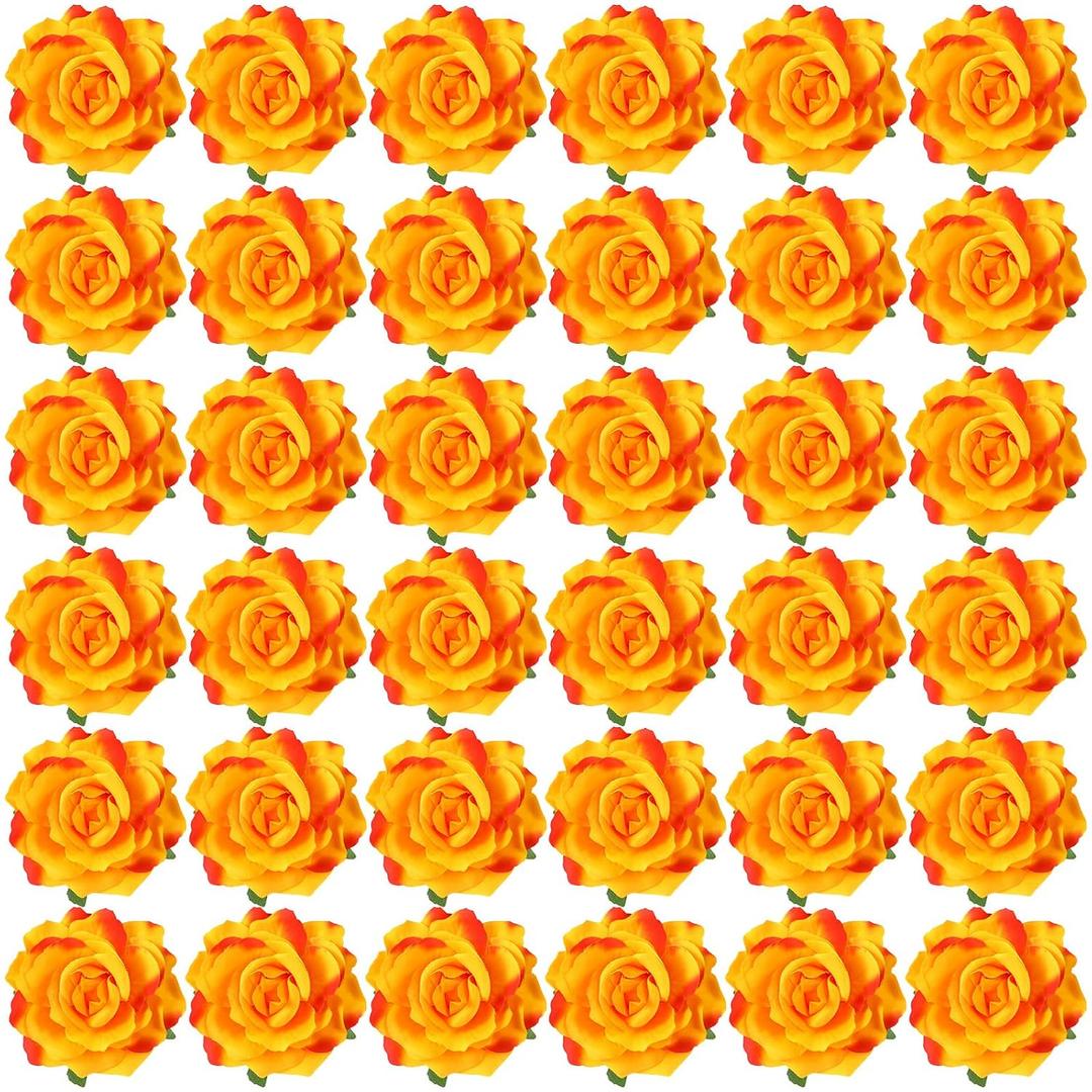 Waydress 30 Packs 4 Inch Flower Hair Clip Rose Hair Accessories Floral Hairpin Brooch Flowers Pin Brooch for Bridal Headpiece Accessories Wedding(Orange)
