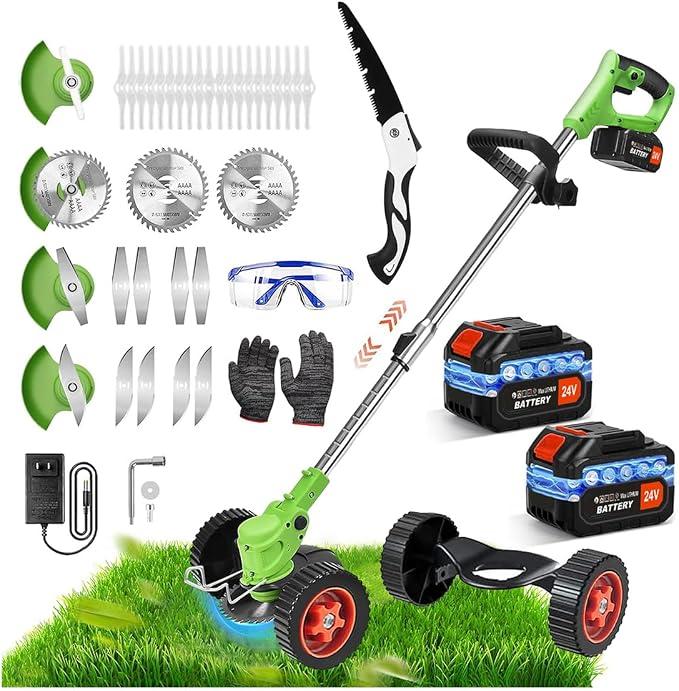 Electric Weed Eater Battery Powered - Cordless Weed Wacker Edger Lawn Tool Weed String Trimmers Brush Cutter Manual Lawn Mower Weedeater Grass Cutter Push Mower Grass Remover Tool