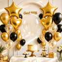 Black and Gold Balloons Heart Star Shape Foil Balloons for Birthday Party, Metallic Gold and Black Party Decoration 18 in Clear Confetti Heart Star Mylar Balloon as Graduation 2025 Prom Supplies Decor