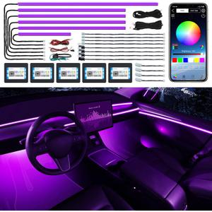 Acrylic Interior LED Strip Light With Wireless APP, RGB 18 in 1 With 175 Inches 600 LEDs Fiber Optic Ambient Lighting Kits for Car, 16 Million Colors Sound Active Function