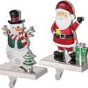 2PCS Christmas Stocking Holders Set Fireplace Mantle Heavy Garland Stocking Hook Merry Christmas Stocking Hangers Holiday Decoration (C-Snowman Santa, 2)