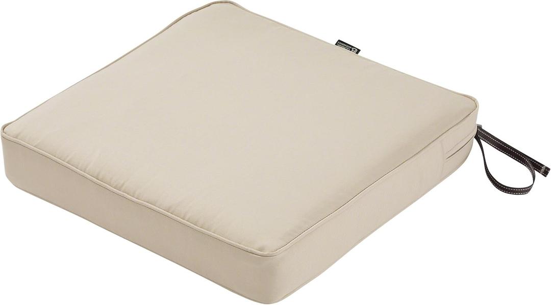 Classic Accessories Montlake Water-Resistant 17 x 17 x 3 Inch Square Outdoor Seat Cushion, Patio Furniture Chair Cushion, Antique Beige, Outdoor Cushion Cover, 17"W x 17"D x 3"Thick