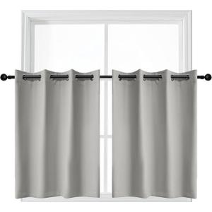 YGO 36 inch Tier Curtains for Kitchen-Thermal Insulated Blackout Grommet Top Window Tiers for Cafe (Light Grey, 2 Panels, 52 W by 36 L)