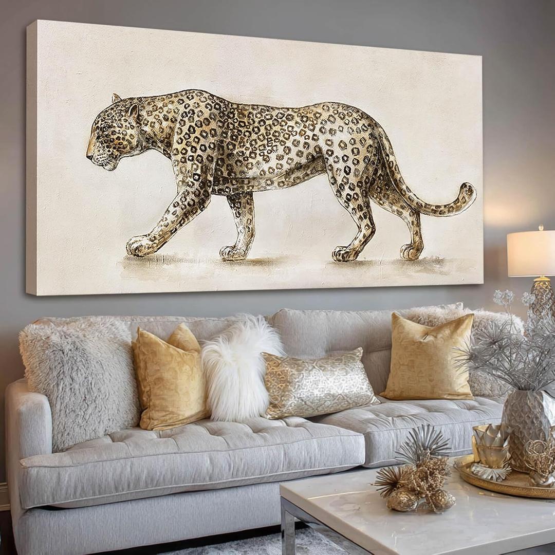 YETHEN WAL Minimalist Leopard Wall Art Neutral Jungle Animal Canvas Prints Contemporary Home Decor for Living Room Bedroom Office Decor 24x48 Inch