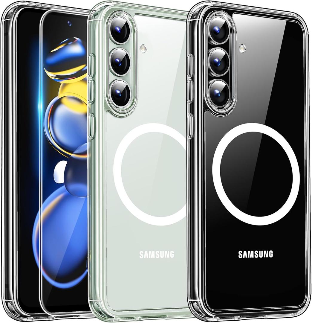 TAURI 3-in-1 for Samsung Galaxy S24 FE Case, Compatible with Magsafe, Military-Grade Protection with 2 Tempered Glass Screen Protectors, Shockproof Slim Phone Case for Galaxy S24 FE, Clear