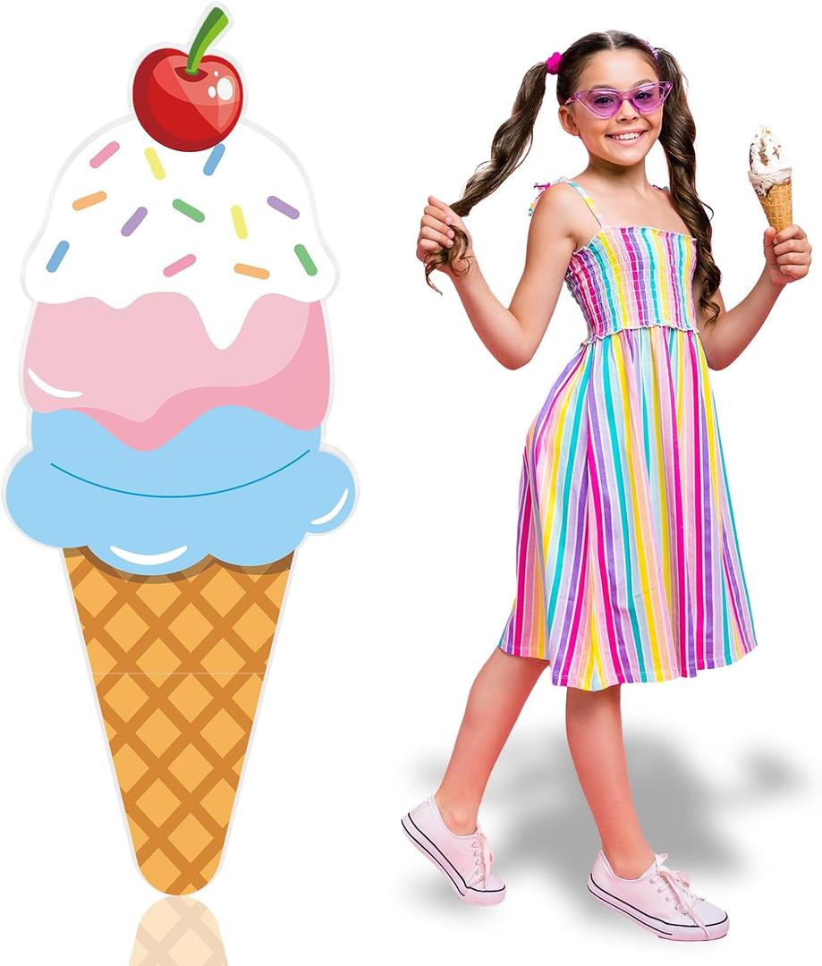 5.2 FT Large Ice Cream Cone Cardboard Cutout Stand up Ice Cream Photo Booth Props for Summer Birthday Party Baby Shower Decorations Sweet Theme Shop Photo Booth Props Backdrop