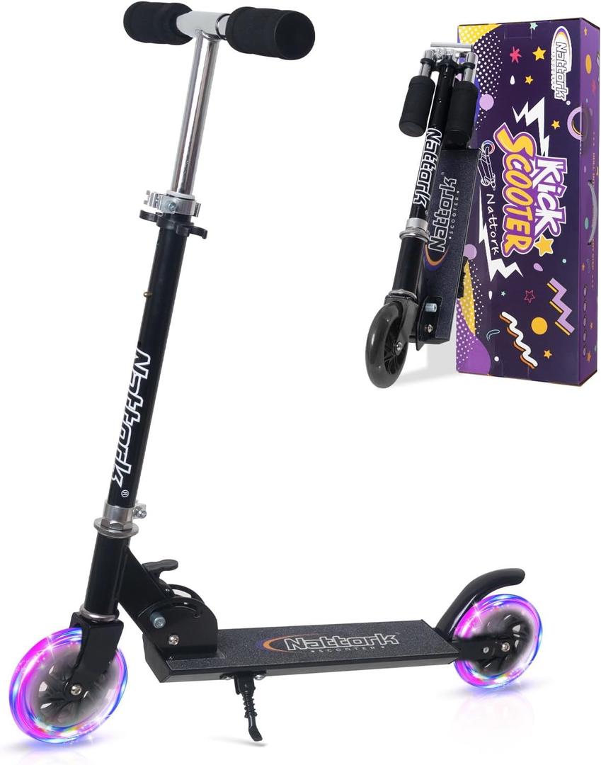 Nattork Scooter for Kids Ages 3-8  Kick Kids Scooters for Girls & Boys Light up Wheels Portable Lightweight Folding Design with Reducing System and Adjustable Height Handlebars and up to 110 Lbs (Navy Blue)