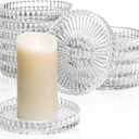Elsjoy 12 Pack 4 Inch Modern Clear Coaster Set, Round Pillar Candle Holder Plates, Clear Crystal Glass Coaster for Drinks, Bar, Dining Table