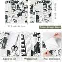 Black Peel and Stick Wallpaper Vintage Newspaper Script News Wall Paper White Contact Paper for Cabinets Kitchen Countertop Self Adhesive Removable Bathroom Bedroom Apartment 17.5"x102"