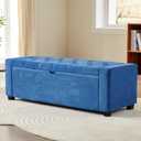 Storage Ottoman Bench for Bedroom End of Bed, Upholstered Tufted Bench Foot Rest for Living Room,Holds up to 330 lb,Rectangular Entryway Shoe Bench with Storage for Hallway,Linen Jewel Blue