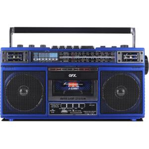 QFX J-220BT Blue Boombox MP3 Conversion from Radio to Cassette with 4-Band (AM, FM, SW1, SW2) Radio with Bluetooth, Dual 3 Speakers, Built-in Microphone, Recorder, 3-Band Equalizer