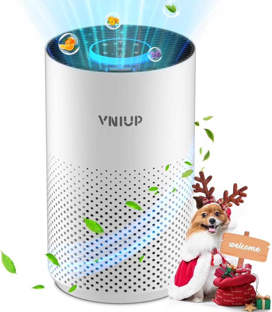 Air Purifiers for Bedroom Home up to 1000 ft, Vniup H14 True HEPA Room Air Purifiers for Bedroom, with Fragrance Function Sleep Mode& Light Mode Air Cleaner for Pet Dander Odor Dust Smoke (Middle, White)