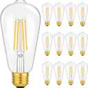 Vintage LED Edison Bulbs, 8W Equivalent 100W, 1400LM ST64 Antique LED Light Bulbs, Filament Bulbs with 90+ CRI, Warm White 2700K, E26 Medium Base, Clear Glass, Non-Dimmable, 12-Pack