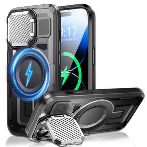 WASTROYAL Camera Stand Case for iPhone 14 Pro Max, [Compatible with MagSafe] [Lens Cover] 2024 Version Military Grade Protective Soft Case for iPhone 14 Pro Max 6.7 inch Men Women, Black