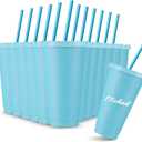 Amyhill 12 Pcs Reusable Cups with Lids and Straws 24 oz Plastic Tumbler Iced Coffee Cup Travel Mug for Smoothie Juices Birthdays Sleepover Party Supplies for Girls (Light Blue)