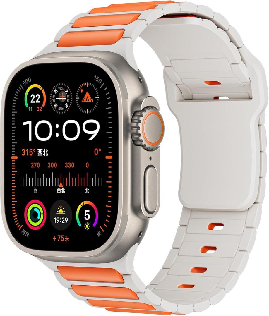 Magnetic Band for Apple Watch Bands for Men 44mm 45mm 46mm 49mm 42mm,Soft Silicone Replacement Strap Wristbands SportBand Compatible with iWatch Series 11 10 9 8 7 6 5 4 3/SE 2nd/Ultra 2/3 49 mm, Orange