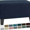 MAXIJIN Velvet Ottoman Cover Rectangular Stretch Square Ottoman Covers Slipcover Rectangle Washable Foot Stool Cover Thick Storage Protector with Elastic Bottom (Ottoman X-Small, Navy Blue)