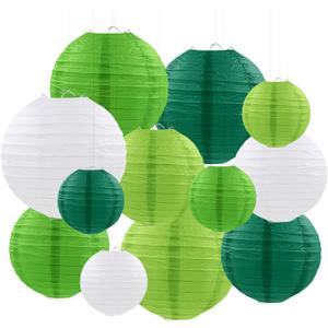 Green Paper Lanterns Party Decorations, Round Hanging Lanterns for Jungle Safari Party Supplies St. Patricks Day Decoration (12 PCS)
