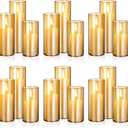 Shihanee 36 Pcs Pillar Candles and Glass Cylinder Vases Tall Cylinder Holders for Pillar Candles Wedding Centerpieces, Total 18 Sets(2.6'' X 4.7'', 5.9'', 7.9'',Amble,Ivory White)