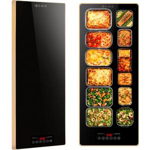 Electric Warming Tray Extra Large 43"x16" Food Warming Mat with Storage Bag, 9 Temp Modes, Chafing Dishes for Buffet, Food Warmer for Parties, Hot Pads for Kitchen, 500W Custom Warm Setting, Gold Edge