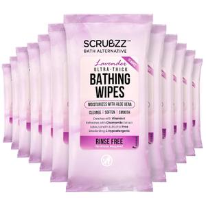 Extra Large Bath Wipes for Adults Bathing No Rinse - 120 Disposable Body Cleansing Wipes for Men, Women & Elderly - Great for Gym, Camping, Post Surgery - Lavender (10 Count (Pack of 12))