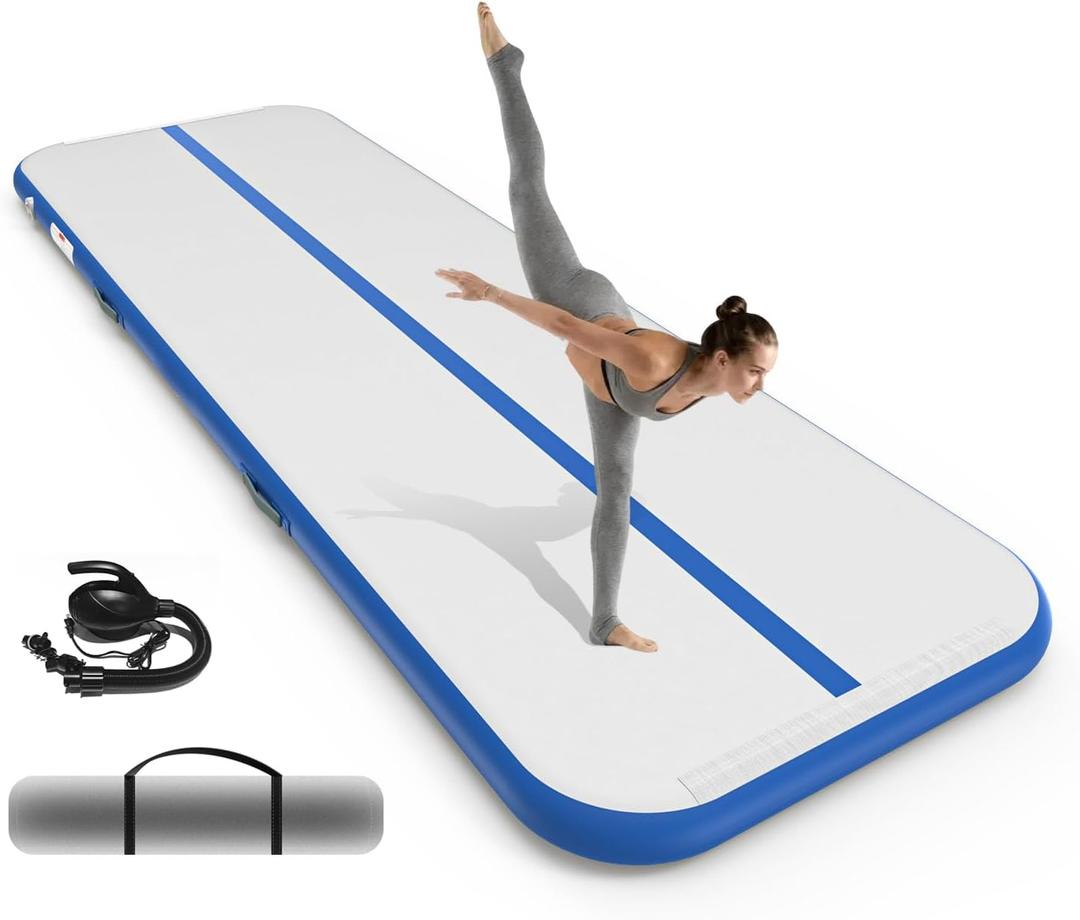 SWRORDAWN Inflatable Gymnastics Mat 13ft, 4 inches Thickness Gymnastic Mats with Electric Pump and Carry Bag for Kids Home Use Outdoor Training Yoga Cheerleading Gym Studio Backyard Park, Blue