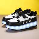 Roller Skate Shoes for Boys and Girls Kids LED Light Up Fashion Sneakers with Rechargeable and Detachable Wheels The Gift for Party Birthday Christmas Day (Black, S)