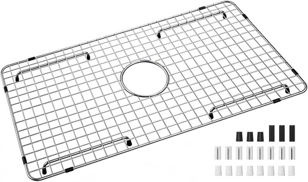 Kitchen Sink Grate for Bottom of Sink 29-1/2"X15-9/16", 304 Stainless Steel | Sink Grid Single-Bowl Farm Sink Protector Metal Grill Rack Centered Drain with Corner Radius 3/8" and Soft Rubber Feet 20pcs