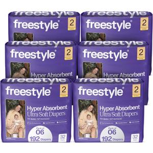 Freestyle BambooTek Diapers  (Size 2) Hyper Absorbent & Non-Toxic  Disposable Diapers for Sensitive Skin  Ultra Soft Diapers (12-18 lbs)  192 Count