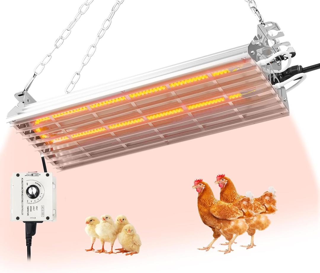Safe Chicken Coop Heater 600W with Adjustable Thermostat, for Winter Chicken Warmth in 15 Sq Ft Coops, Waterproof & Tip-Over Protection Livestock Warmer