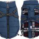 Warm Pet Dog Coats and Jackets,Waterproof Reflective Pet Dog Harness Vest Winter Puppy Clothes with Chest Strap, Outdoor Walking Adjustable Chest Strap-Navy Blue, Size M