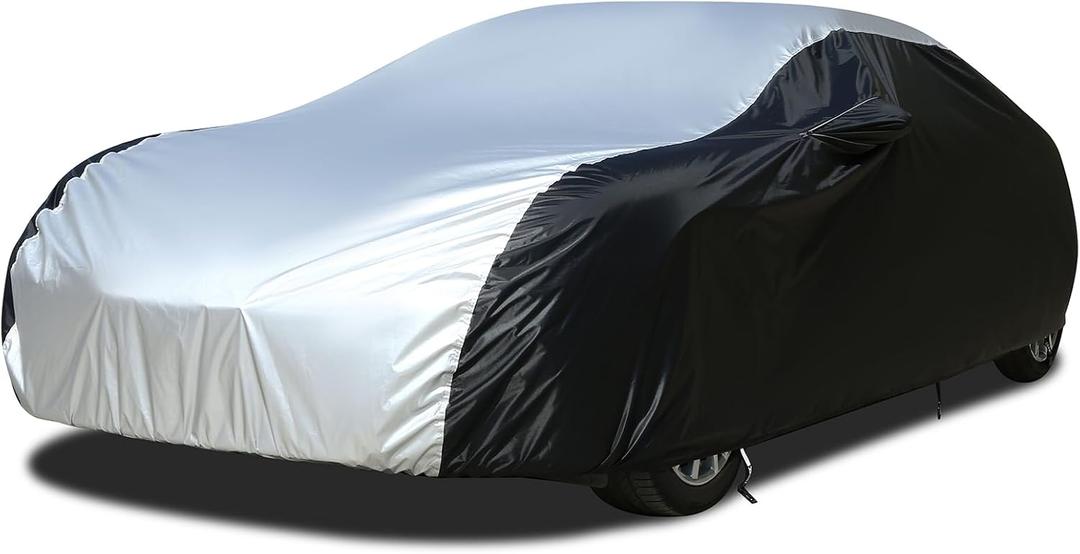 Coverado Car Cover Waterproof All Weather, Full Exterior Covers with Invisible Zipper Mirror Pocket, Outdoor Rain Sun UV Snow Protection Car Covers Universal Fit Sports Car/Coupe/Convertible(167"-172") (Black & Silver)